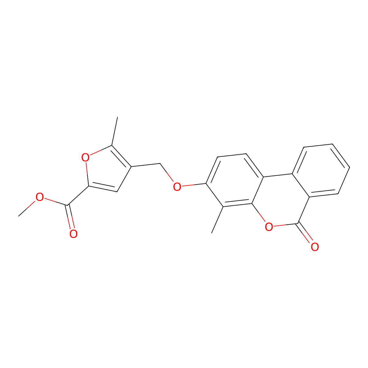Methyl 5-methyl-4-[(4-methyl-6-oxobenzo[c]chromen-3-yl)oxymethyl]furan-2-carboxylate molecular structure, CAS 374759-69-0