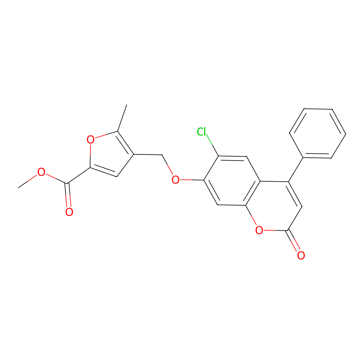 Methyl 4-[(6-chloro-2-oxo-4-phenylchromen-7-yl)oxymethyl]-5-methylfuran-2-carboxylate molecular structure, CAS 374759-81-6