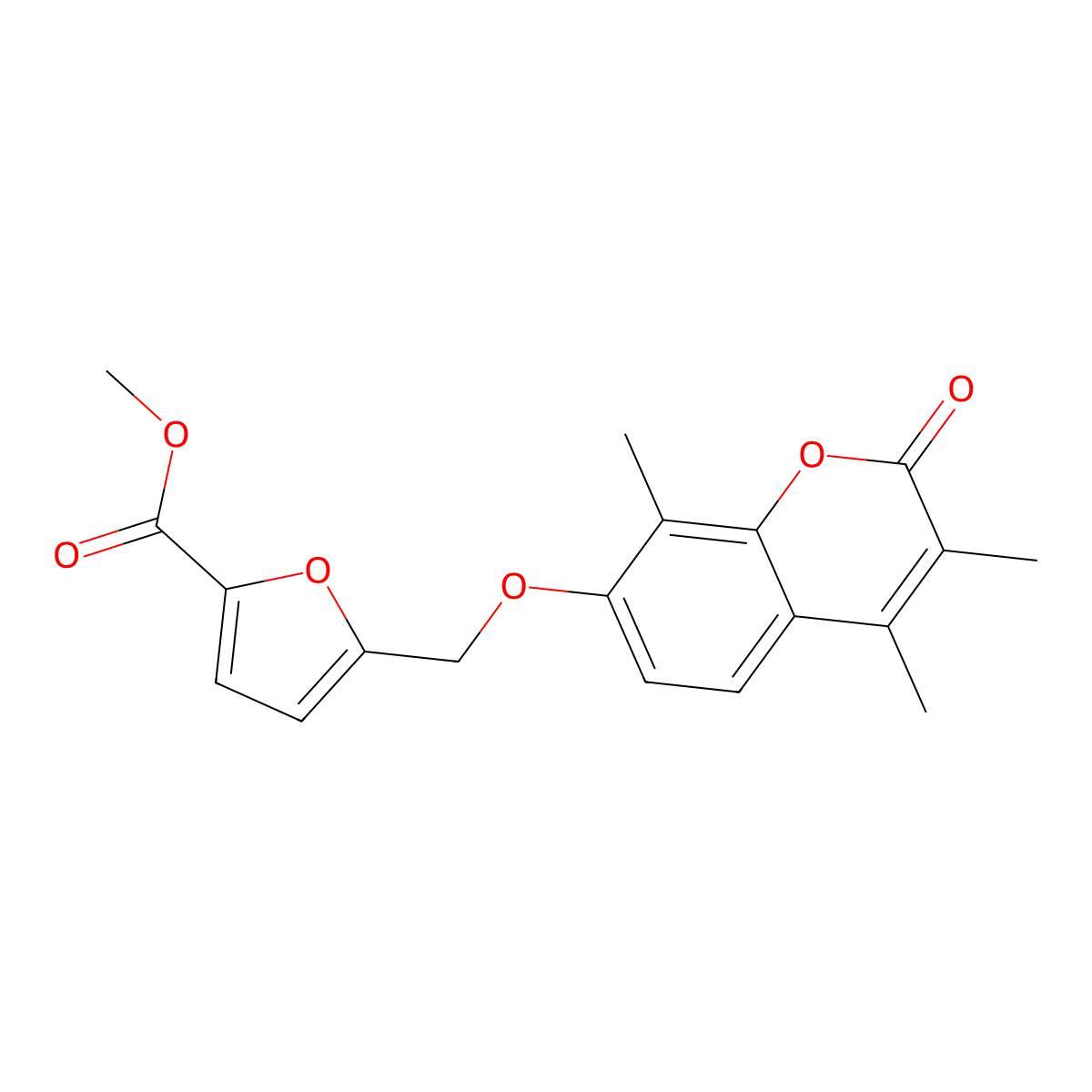 Methyl 5-[(3,4,8-trimethyl-2-oxochromen-7-yl)oxymethyl]furan-2-carboxylate molecular structure, CAS 374759-98-5