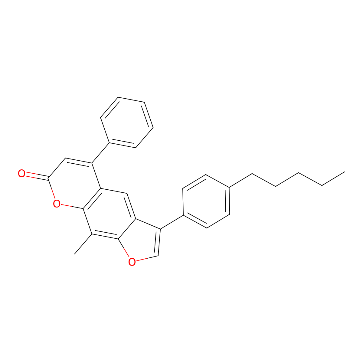 9-methyl-3-(4-pentylphenyl)-5-phenyl-7H-furo[3,2-g]chromen-7-one molecular structure, CAS 374761-11-2