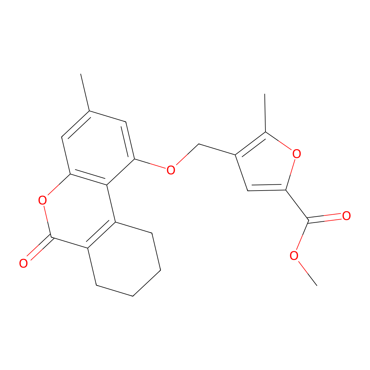 Methyl 5-methyl-4-[(3-methyl-6-oxo-7,8,9,10-tetrahydrobenzo[c]chromen-1-yl)oxymethyl]furan-2-carboxylate molecular structure, CAS 374761-39-4