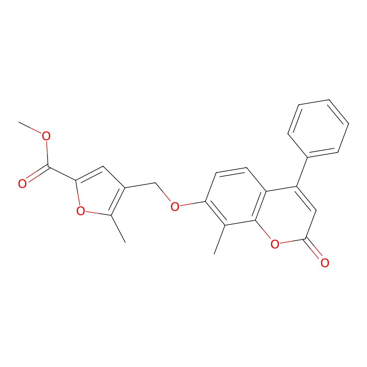 Methyl 5-methyl-4-[(8-methyl-2-oxo-4-phenylchromen-7-yl)oxymethyl]furan-2-carboxylate molecular structure, CAS 374762-13-7