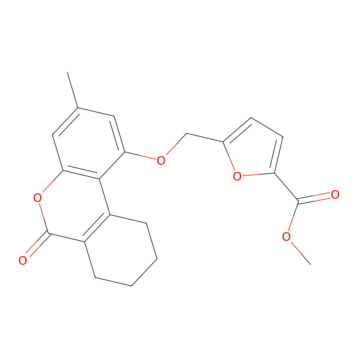 Methyl 5-[[(7,8,9,10-tetrahydro-3-methyl-6-oxo-6H-dibenzo[b,d]pyran-1-yl)oxy]methyl]-2-furancarboxylate molecular structure, CAS 374762-31-9
