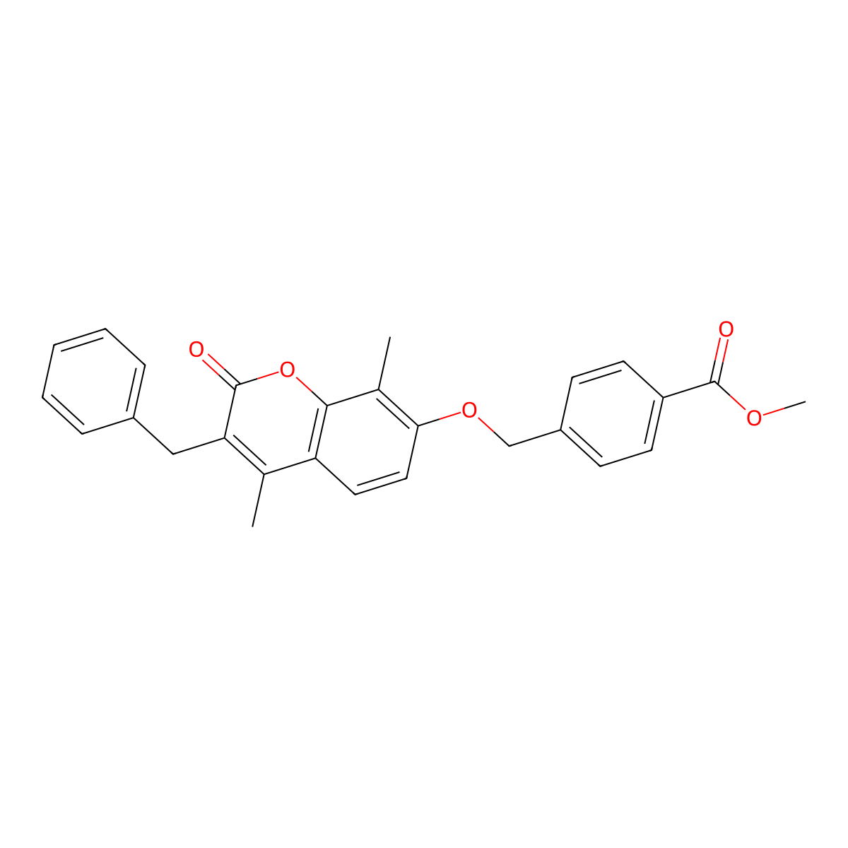 methyl 4-{[(3-benzyl-4,8-dimethyl-2-oxo-2H-chromen-7-yl)oxy]methyl}benzoate molecular structure, CAS 374762-51-3
