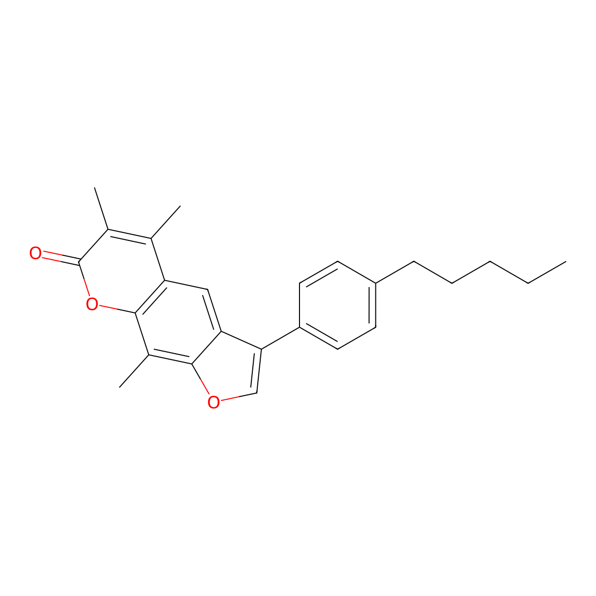 5,6,9-trimethyl-3-(4-pentylphenyl)-7H-furo[3,2-g]chromen-7-one molecular structure, CAS 374762-55-7