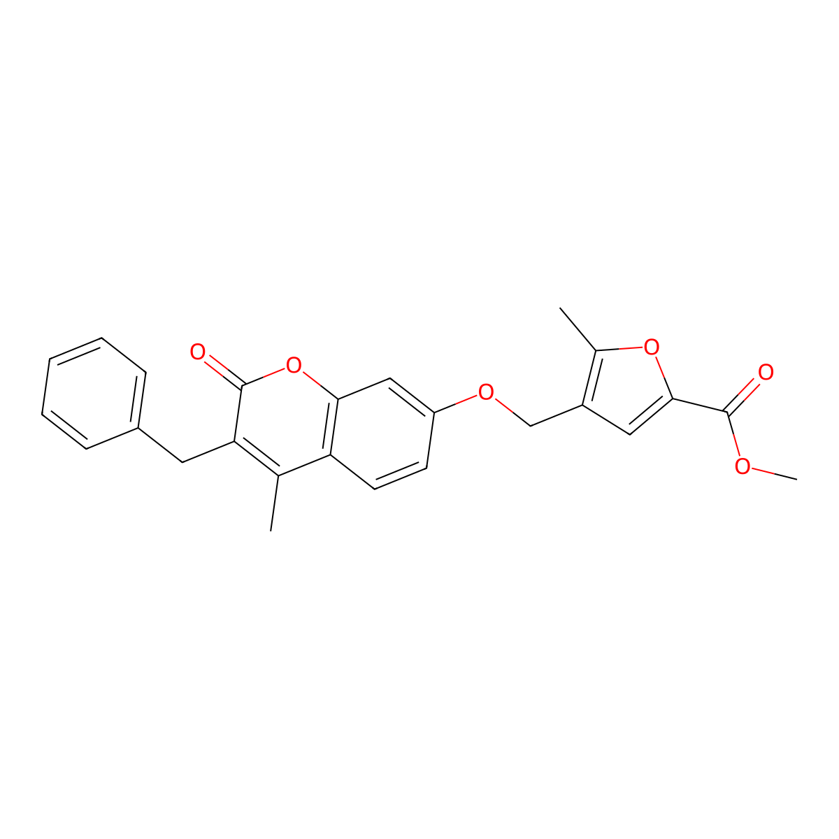 methyl 4-{[(3-benzyl-4-methyl-2-oxo-2H-chromen-7-yl)oxy]methyl}-5-methyl-2-furoate molecular structure, CAS 374762-81-9