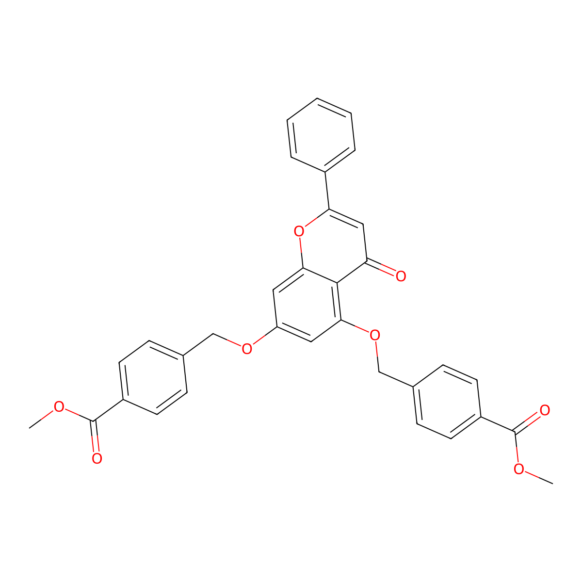 Methyl 4-{[(5-{[4-(methoxycarbonyl)benzyl]oxy}-4-oxo-2-phenyl-4H-chromen-7-YL)oxy]methyl}benzoate molecular structure, CAS 374762-93-3