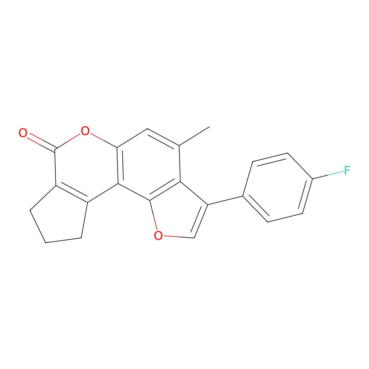 3-(4-fluorophenyl)-4-methyl-9,10-dihydrocyclopenta[c]furo[2,3-f]chromen-7(8H)-one molecular structure, CAS 374763-28-7