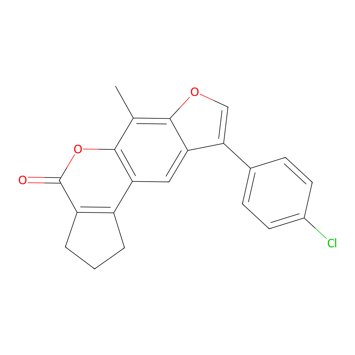 9-(4-chlorophenyl)-6-methyl-2,3-dihydrocyclopenta[c]furo[3,2-g]chromen-4(1H)-one molecular structure, CAS 374763-44-7