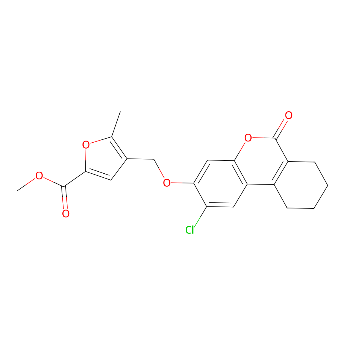 Methyl 4-[(2-chloro-6-oxo-7,8,9,10-tetrahydrobenzo[c]chromen-3-yl)oxymethyl]-5-methylfuran-2-carboxylate molecular structure, CAS 374763-55-0