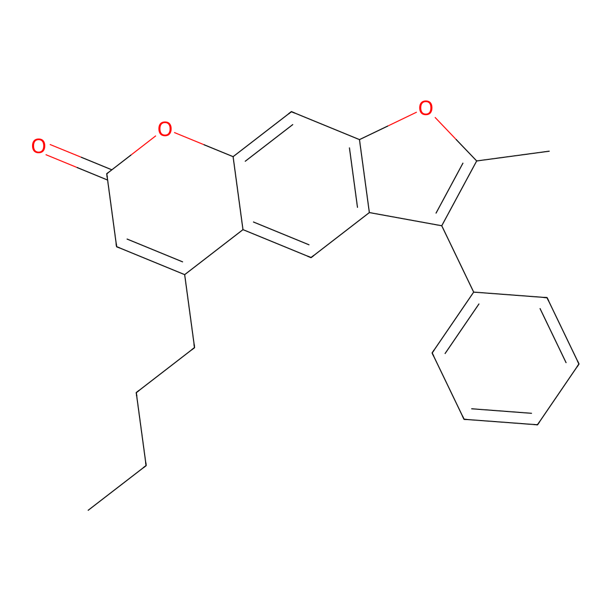 5-butyl-2-methyl-3-phenyl-7H-furo[3,2-g]chromen-7-one molecular structure, CAS 374763-98-1