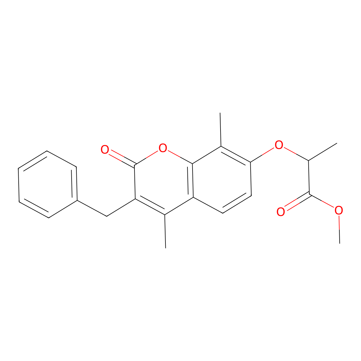 methyl 2-[(3-benzyl-4,8-dimethyl-2-oxo-2H-chromen-7-yl)oxy]propanoate molecular structure, CAS 374764-21-3