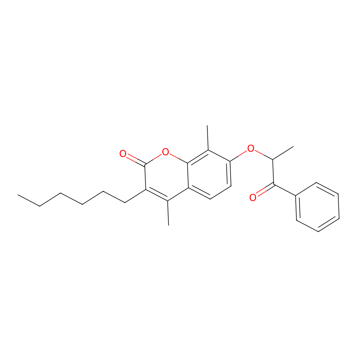 3-hexyl-4,8-dimethyl-7-(1-methyl-2-oxo-2-phenylethoxy)-2H-chromen-2-one molecular structure, CAS 374764-45-1