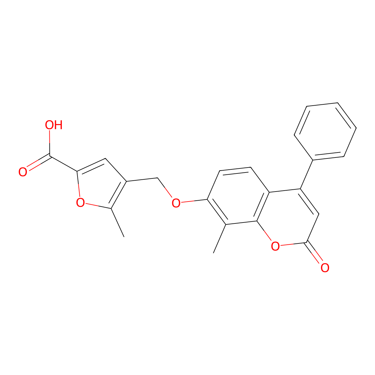 5-Methyl-4-[(8-methyl-2-oxo-4-phenylchromen-7-yl)oxymethyl]furan-2-carboxylic acid molecular structure, CAS 374764-46-2