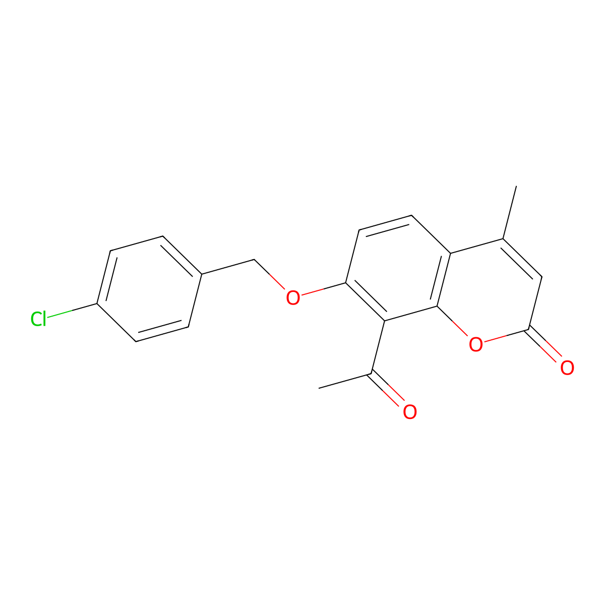 8-acetyl-7-[(4-chlorobenzyl)oxy]-4-methyl-2H-chromen-2-one molecular structure, CAS 374764-68-8