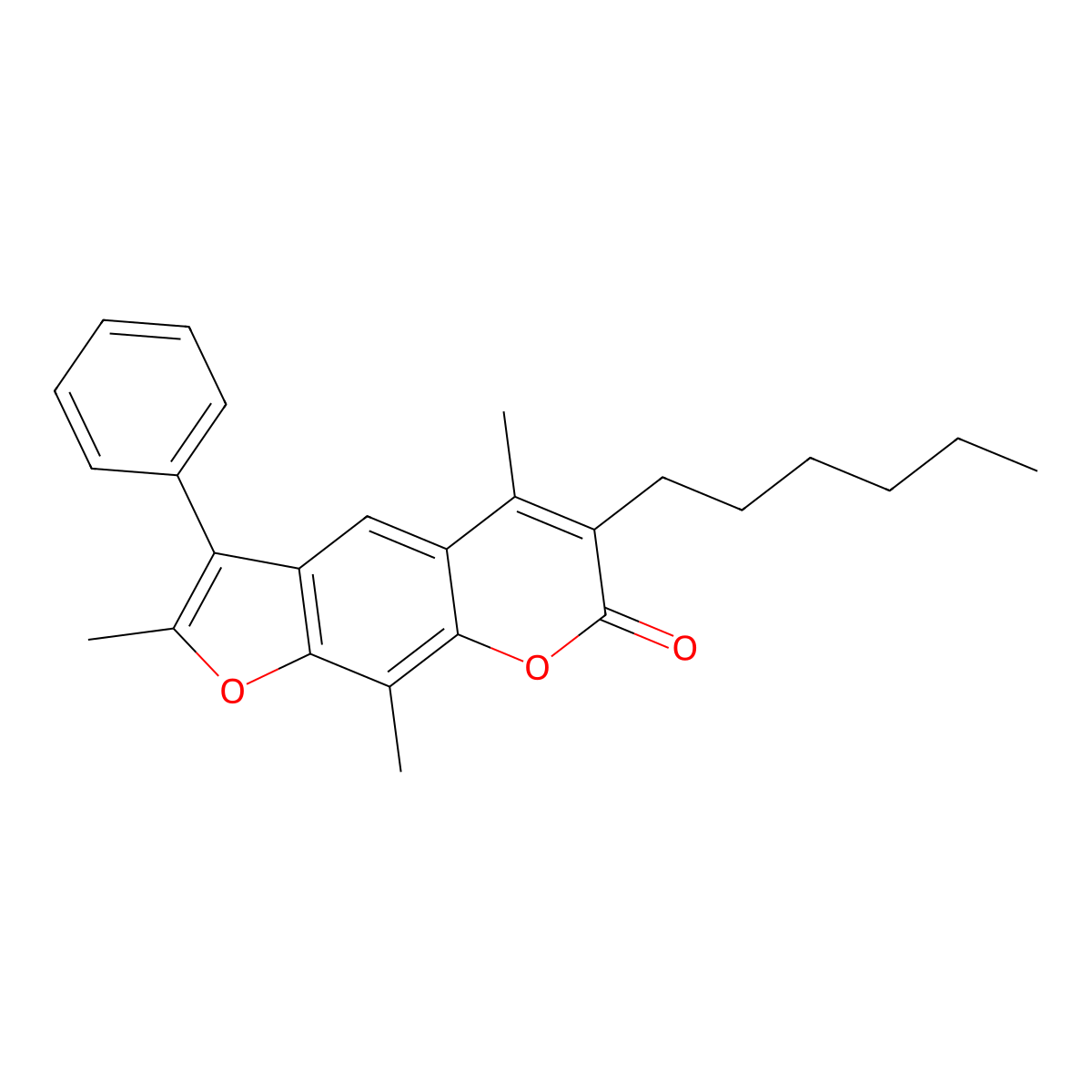 6-hexyl-2,5,9-trimethyl-3-phenyl-7H-furo[3,2-g]chromen-7-one molecular structure, CAS 374764-98-4