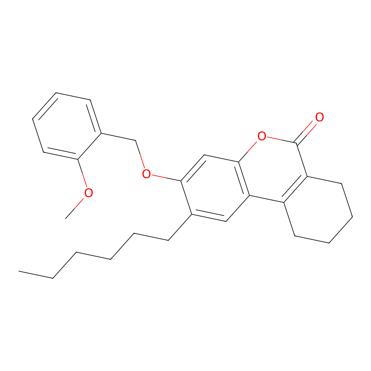 2-hexyl-3-[(2-methoxybenzyl)oxy]-7,8,9,10-tetrahydro-6H-benzo[c]chromen-6-one molecular structure, CAS 374765-31-8