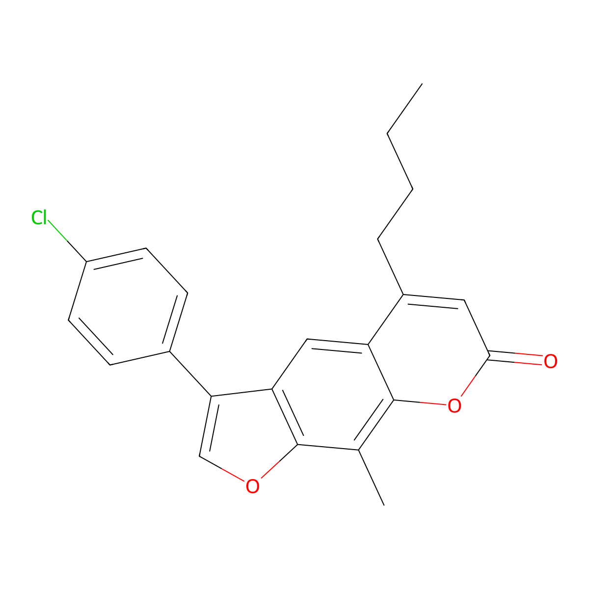 5-butyl-3-(4-chlorophenyl)-9-methyl-7H-furo[3,2-g]chromen-7-one molecular structure, CAS 374765-55-6