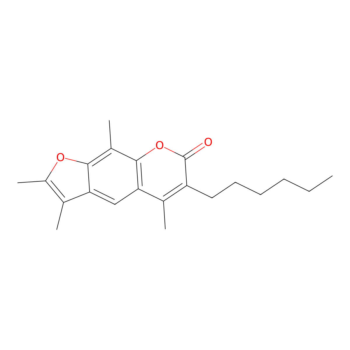 6-hexyl-2,3,5,9-tetramethyl-7H-furo[3,2-g]chromen-7-one molecular structure, CAS 374766-03-7