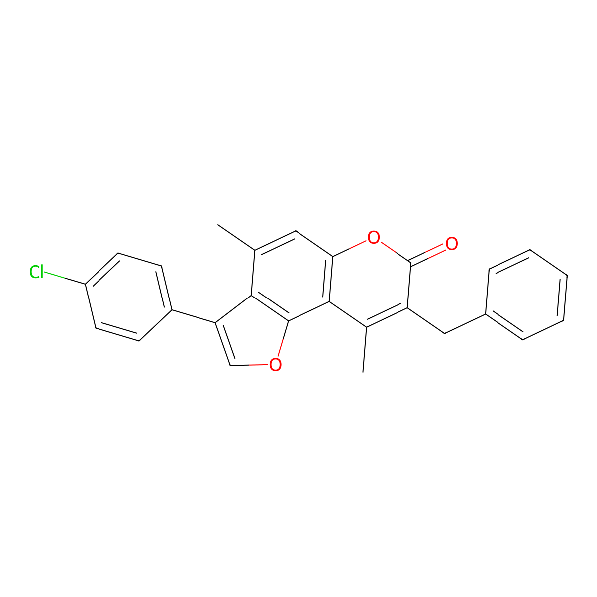 8-benzyl-3-(4-chlorophenyl)-4,9-dimethyl-7H-furo[2,3-f]chromen-7-one molecular structure, CAS 374766-46-8