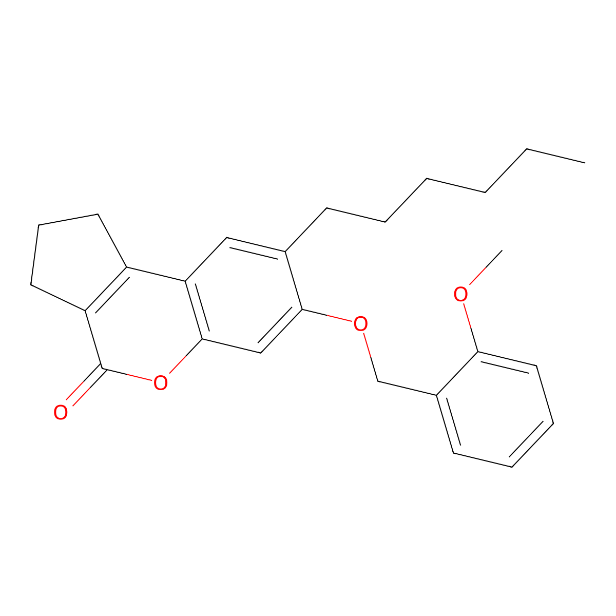 8-hexyl-7-[(2-methoxybenzyl)oxy]-2,3-dihydrocyclopenta[c]chromen-4(1H)-one molecular structure, CAS 374766-47-9