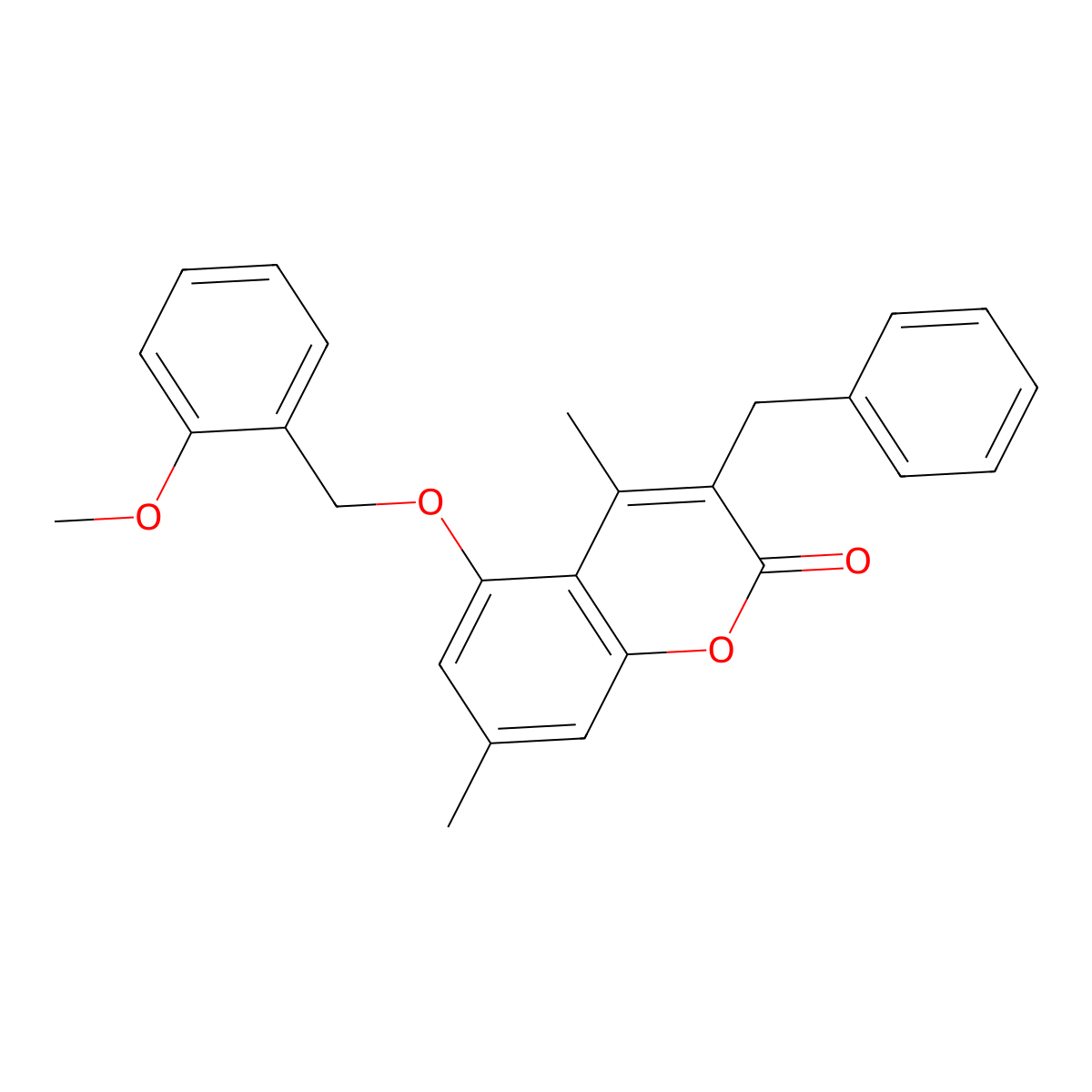 3-benzyl-5-[(2-methoxybenzyl)oxy]-4,7-dimethyl-2H-chromen-2-one molecular structure, CAS 374767-40-5