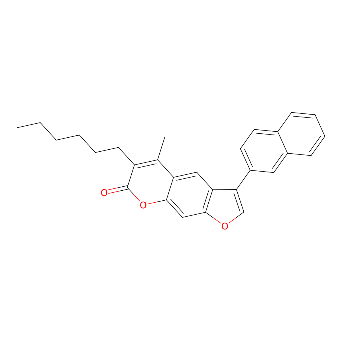 6-hexyl-5-methyl-3-(naphthalen-2-yl)-7H-furo[3,2-g]chromen-7-one molecular structure, CAS 374768-35-1