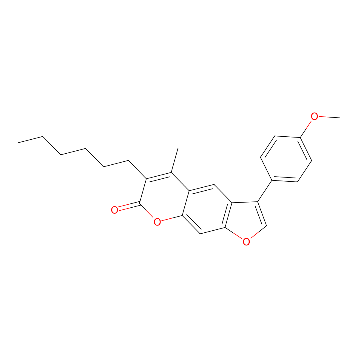 6-hexyl-3-(4-methoxyphenyl)-5-methyl-7H-furo[3,2-g]chromen-7-one molecular structure, CAS 374768-37-3