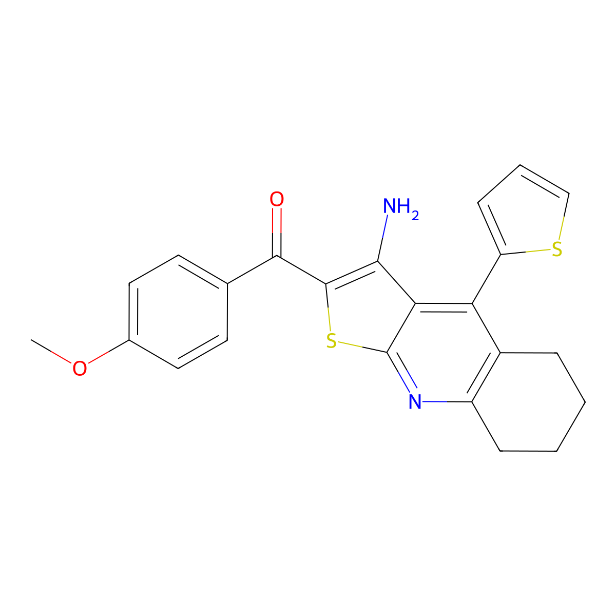 (3-Amino-4-(thiophen-2-yl)-5,6,7,8-tetrahydrothieno[2,3-b]quinolin-2-yl)(4-methoxyphenyl)methanone molecular structure, CAS 374768-45-3