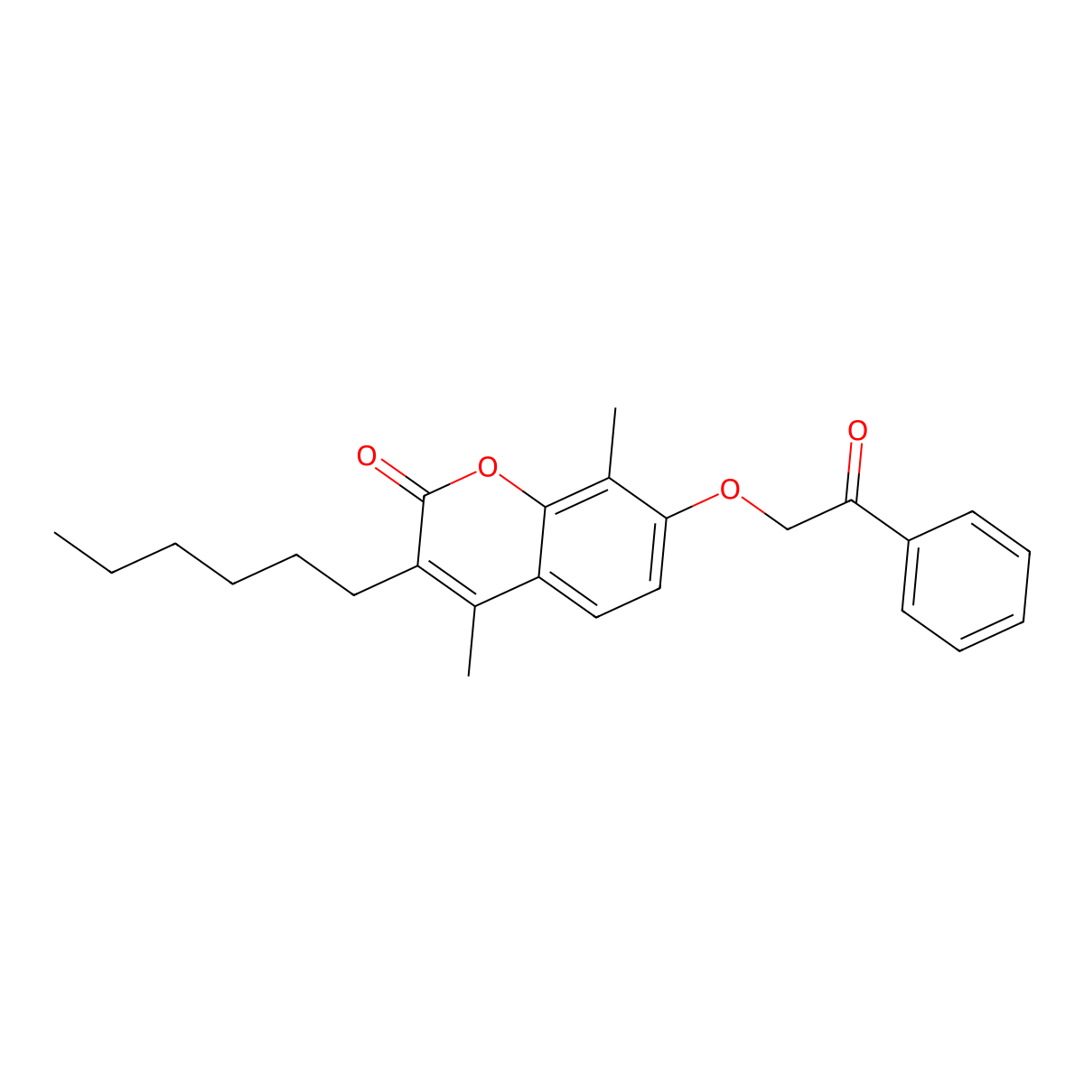 3-hexyl-4,8-dimethyl-7-(2-oxo-2-phenylethoxy)-2H-chromen-2-one molecular structure, CAS 374768-73-7