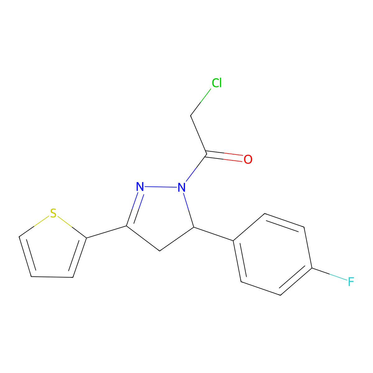 1-(Chloroacetyl)-5-(4-fluorophenyl)-3-(2-thienyl)-4,5-dihydro-1H-pyrazole molecular structure, CAS 374769-02-5