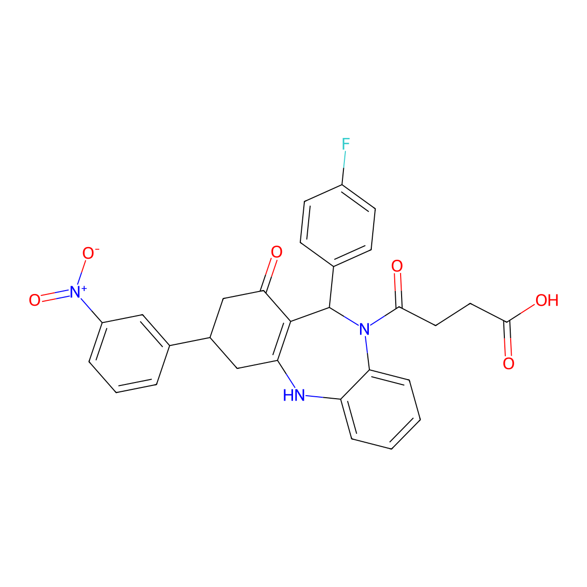 4-[11-(4-fluorophenyl)-3-(3-nitrophenyl)-1-oxo-1,2,3,4,5,11-hexahydro-10H-dibenzo[b,e][1,4]diazepin-10-yl]-4-oxobutanoic acid molecular structure, CAS 374769-55-8