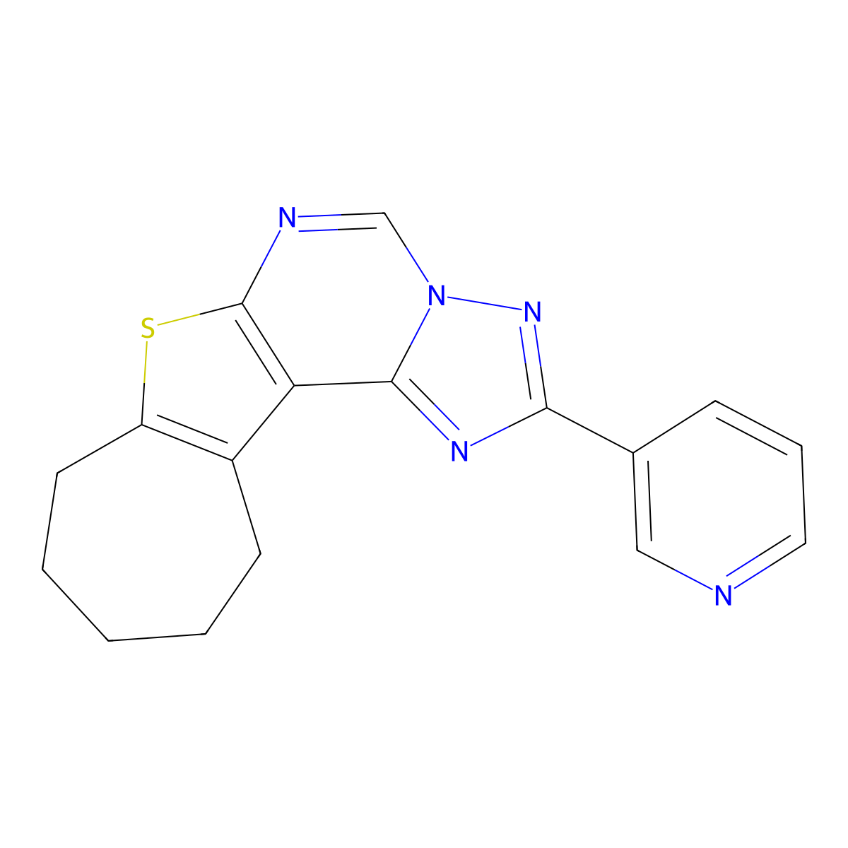 2-(pyridin-3-yl)-9,10,11,12-tetrahydro-8H-cyclohepta[4,5]thieno[3,2-e][1,2,4]triazolo[1,5-c]pyrimidine molecular structure, CAS 374770-34-0