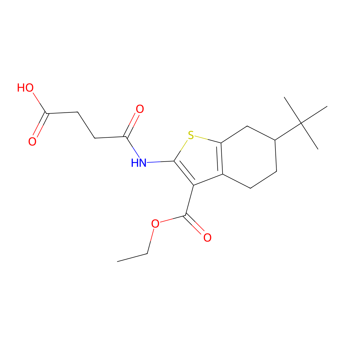 4-[(6-Tert-butyl-3-ethoxycarbonyl-4,5,6,7-tetrahydro-1-benzothiophen-2-yl)amino]-4-oxobutanoic acid molecular structure, CAS 374770-64-6
