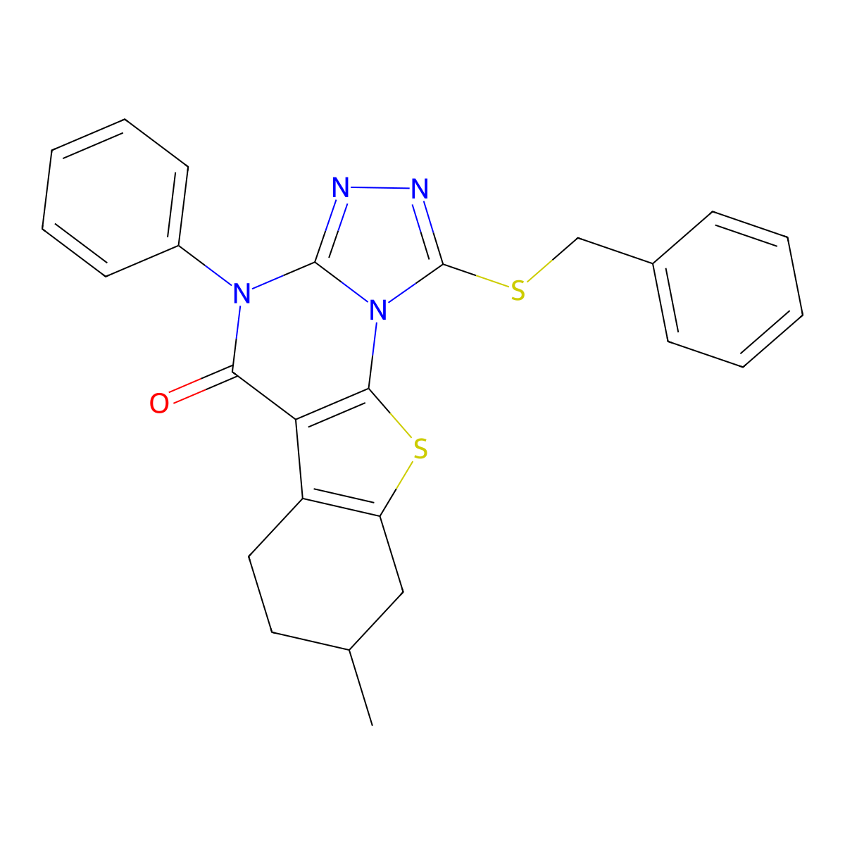 1-(benzylsulfanyl)-8-methyl-4-phenyl-6,7,8,9-tetrahydro[1]benzothieno[3,2-e][1,2,4]triazolo[4,3-a]pyrimidin-5(4H)-one molecular structure, CAS 374771-05-8