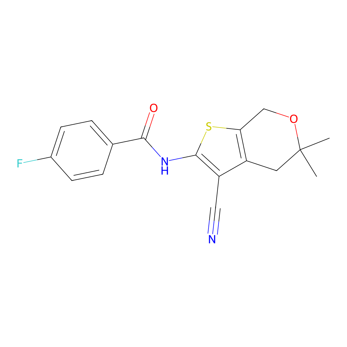 N-(3-cyano-5,5-dimethyl-4,7-dihydrothieno[2,3-c]pyran-2-yl)-4-fluorobenzamide molecular structure, CAS 374771-26-3