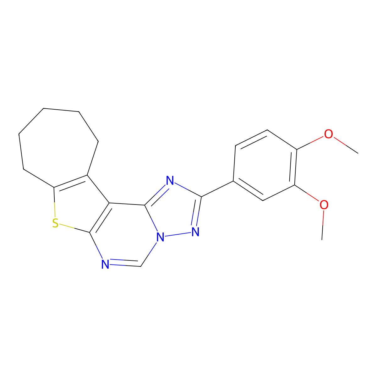 2-(3,4-dimethoxyphenyl)-9,10,11,12-tetrahydro-8H-cyclohepta[4,5]thieno[3,2-e][1,2,4]triazolo[1,5-c]pyrimidine molecular structure, CAS 374771-48-9
