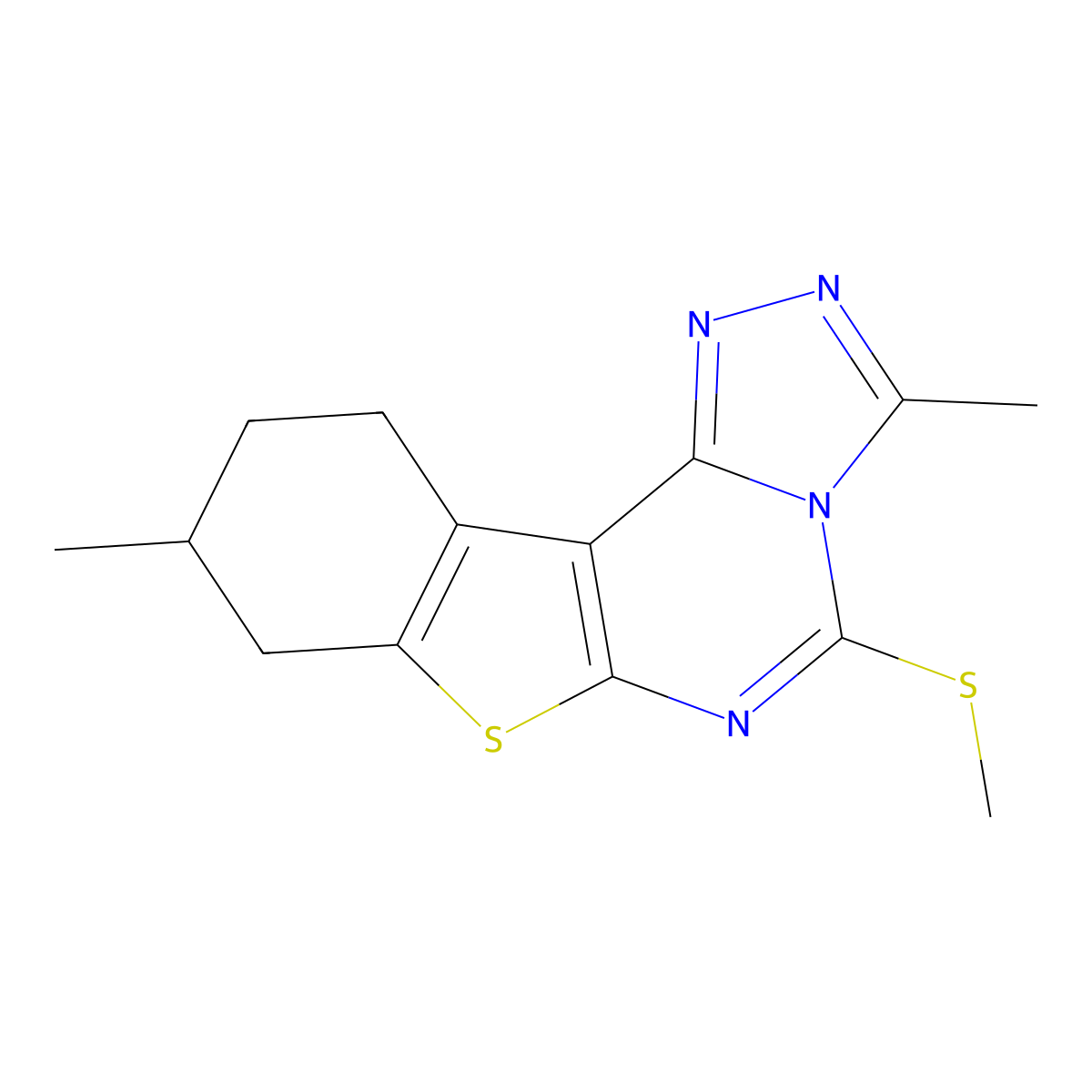 3,9-Dimethyl-5-(methylthio)-8,9,10,11-tetrahydrobenzo[4,5]thieno[3,2-e][1,2,4]triazolo[4,3-c]pyrimidine molecular structure, CAS 374771-52-5