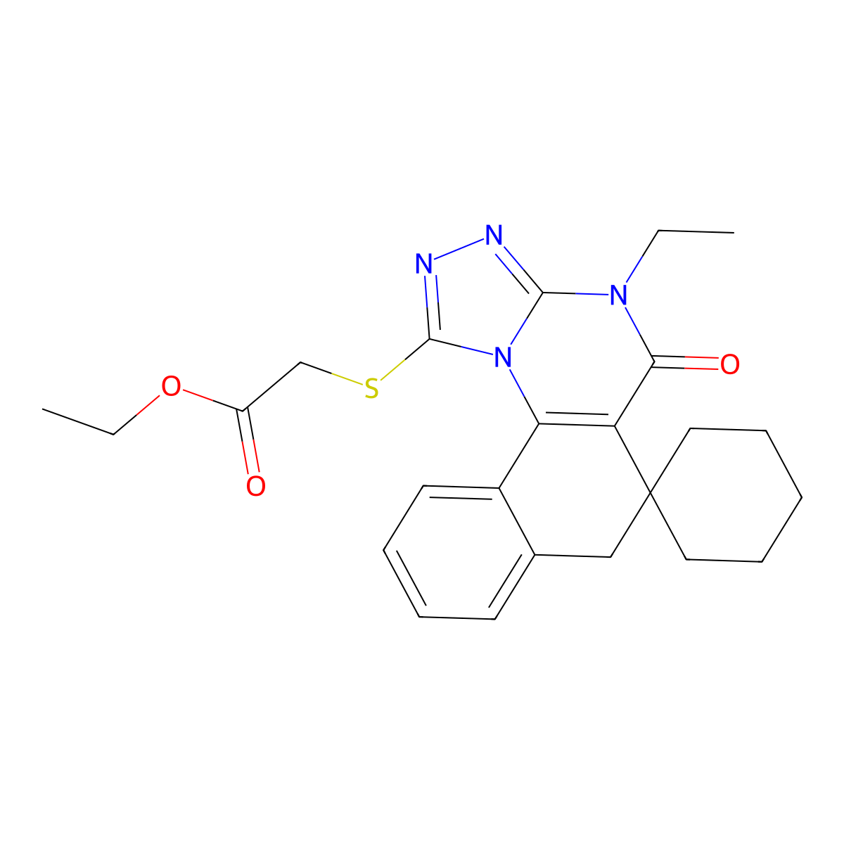ethyl 2-((4-ethyl-5-oxo-5,7-dihydro-4H-spiro[benzo[h][1,2,4]triazolo[4,3-a]quinazoline-6,1'-cyclohexan]-1-yl)thio)acetate molecular structure, CAS 374772-25-5