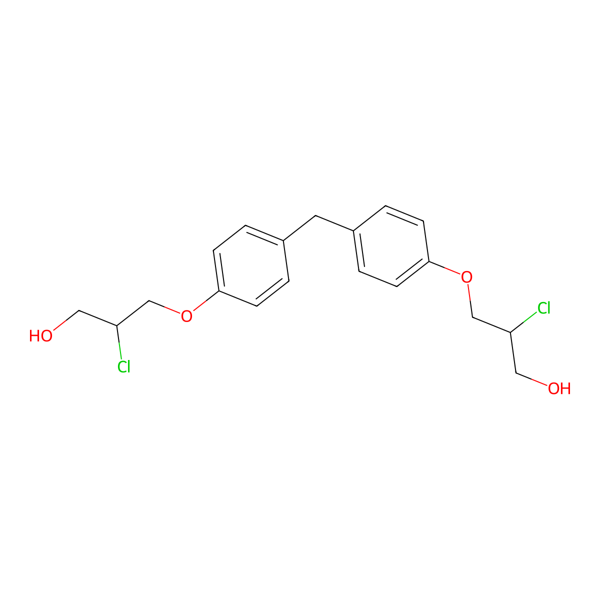 2-Chloro-3-[4-[[4-(2-chloro-3-hydroxypropoxy)phenyl]methyl]phenoxy]propan-1-ol molecular structure, CAS 374772-79-9