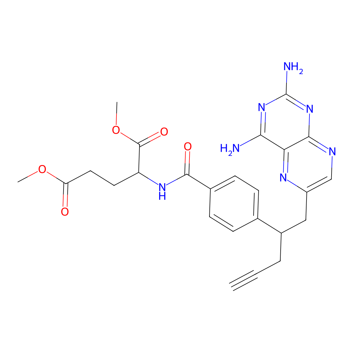 (2S)-dimethyl 2-(4-(1-(2,4-diaminopteridin-6-yl)pent-4-yn-2-yl)benzamido)pentanedioate molecular structure, CAS 374777-77-2