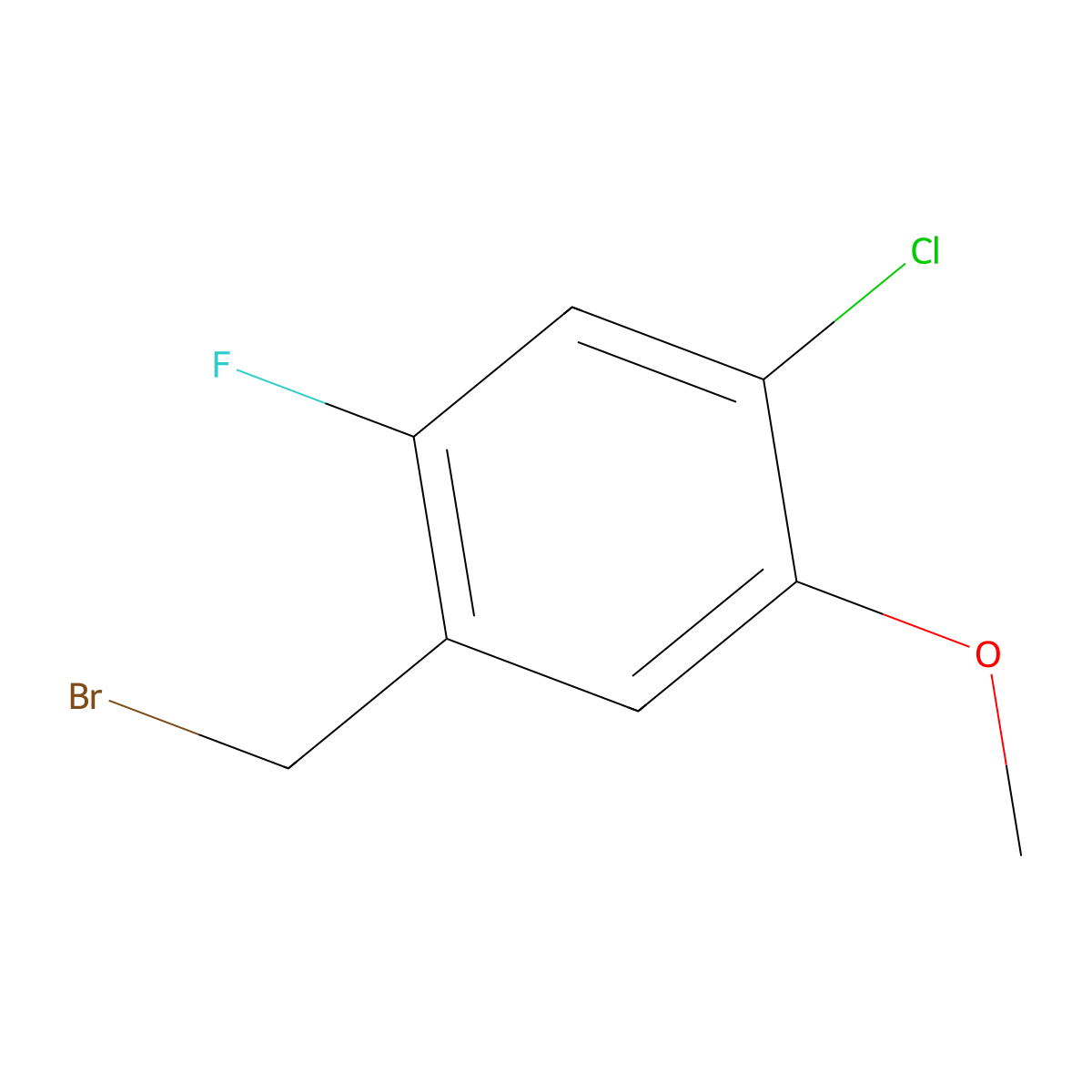 1-(Bromomethyl)-4-chloro-2-fluoro-5-methoxybenzene molecular structure, CAS 374780-16-2