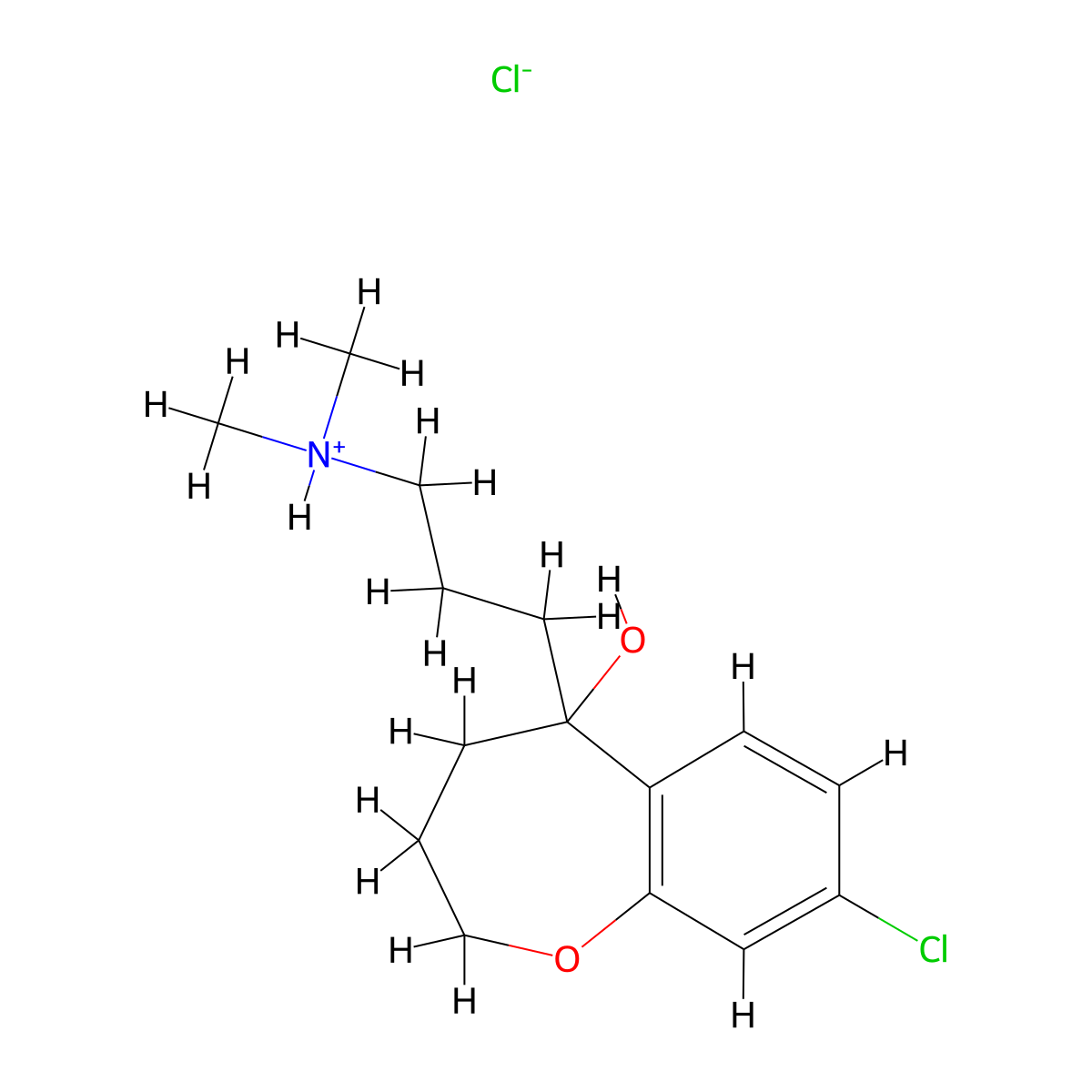 1-Benzoxepin-5-ol, 2,3,4,5-tetrahydro-8-chloro-5-(3-(dimethylamino)propyl)-, hydrochloride molecular structure, CAS 37479-96-2
