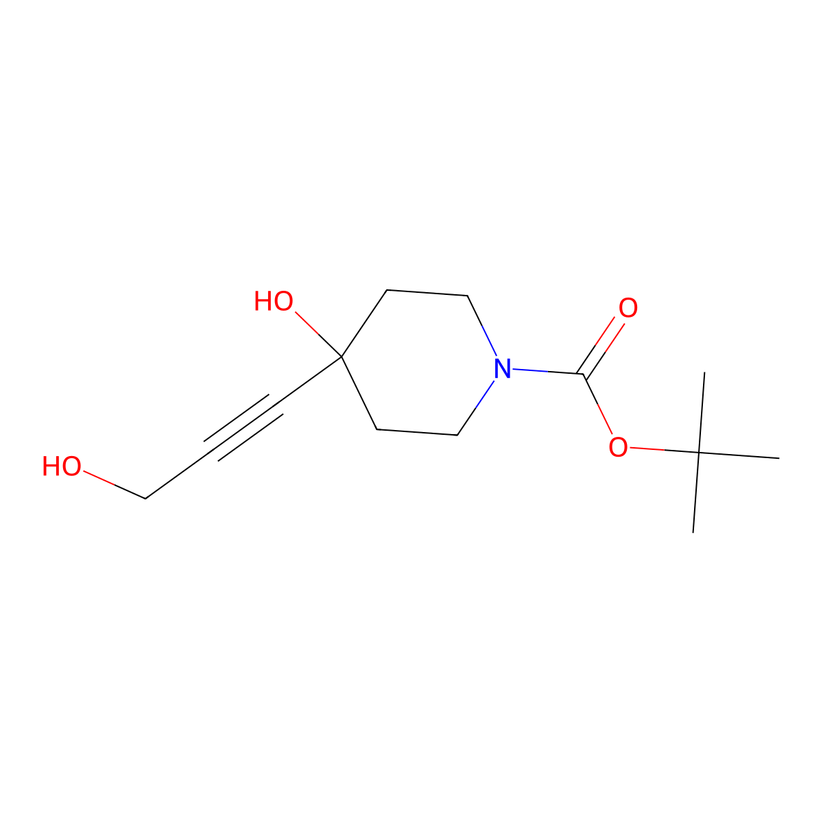 Tert-butyl 4-hydroxy-4-(3-hydroxyprop-1-yn-1-yl)piperidine-1-carboxylate molecular structure, CAS 374794-87-3