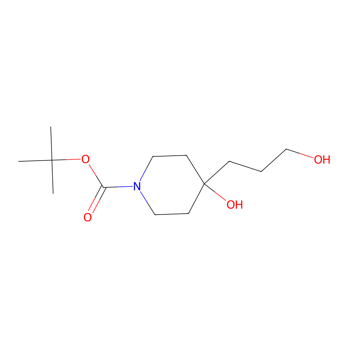 Tert-butyl 4-hydroxy-4-(3-hydroxypropyl)piperidine-1-carboxylate molecular structure, CAS 374794-88-4