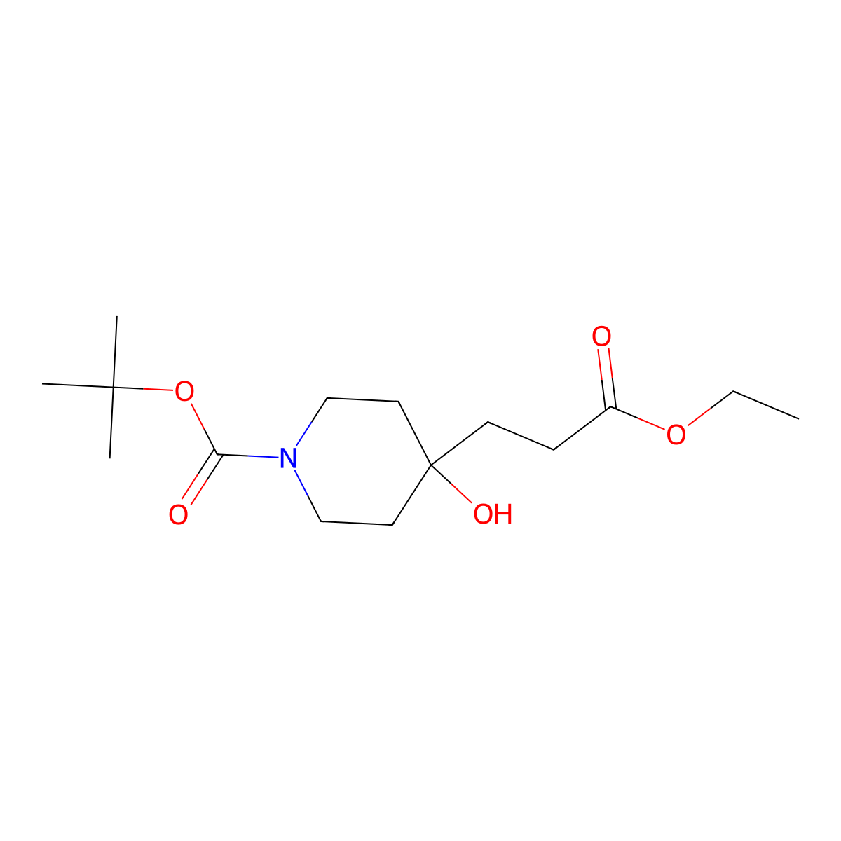 Tert-butyl 4-(3-ethoxy-3-oxopropyl)-4-hydroxypiperidine-1-carboxylate molecular structure, CAS 374794-91-9