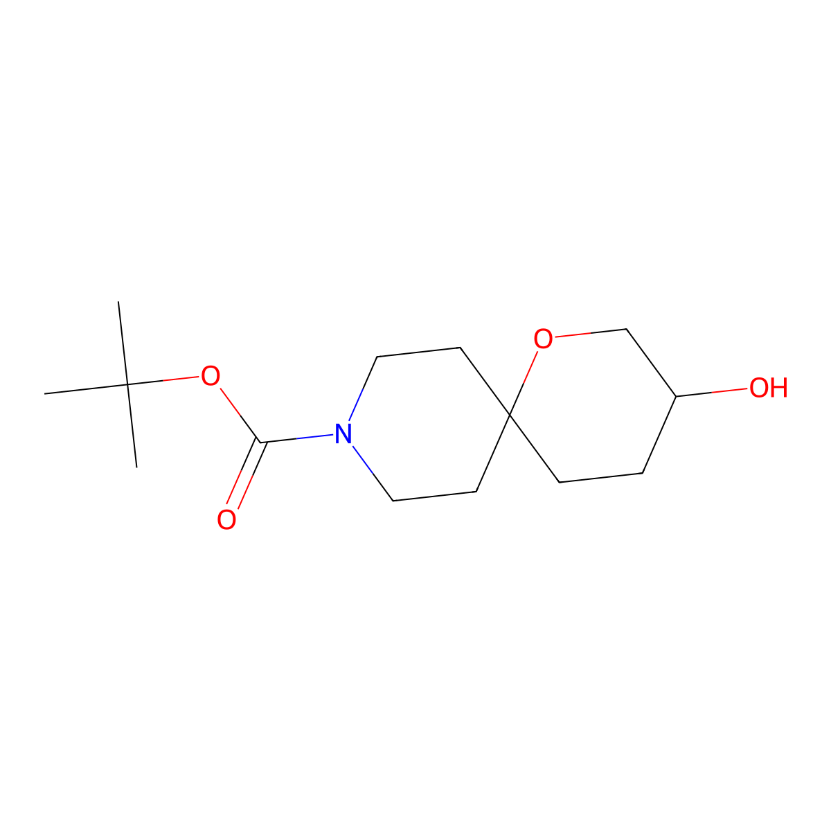 Tert-butyl 3-hydroxy-1-oxa-9-azaspiro[5.5]undecane-9-carboxylate molecular structure, CAS 374795-42-3
