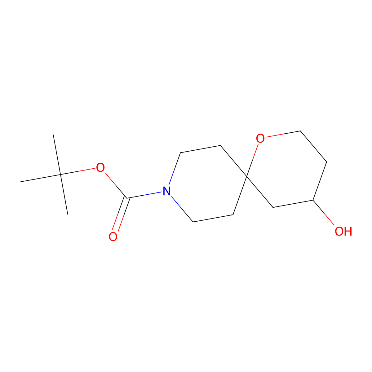Tert-butyl 4-hydroxy-1-oxa-9-azaspiro(5.5)undecane-9-carboxylate molecular structure, CAS 374796-29-9
