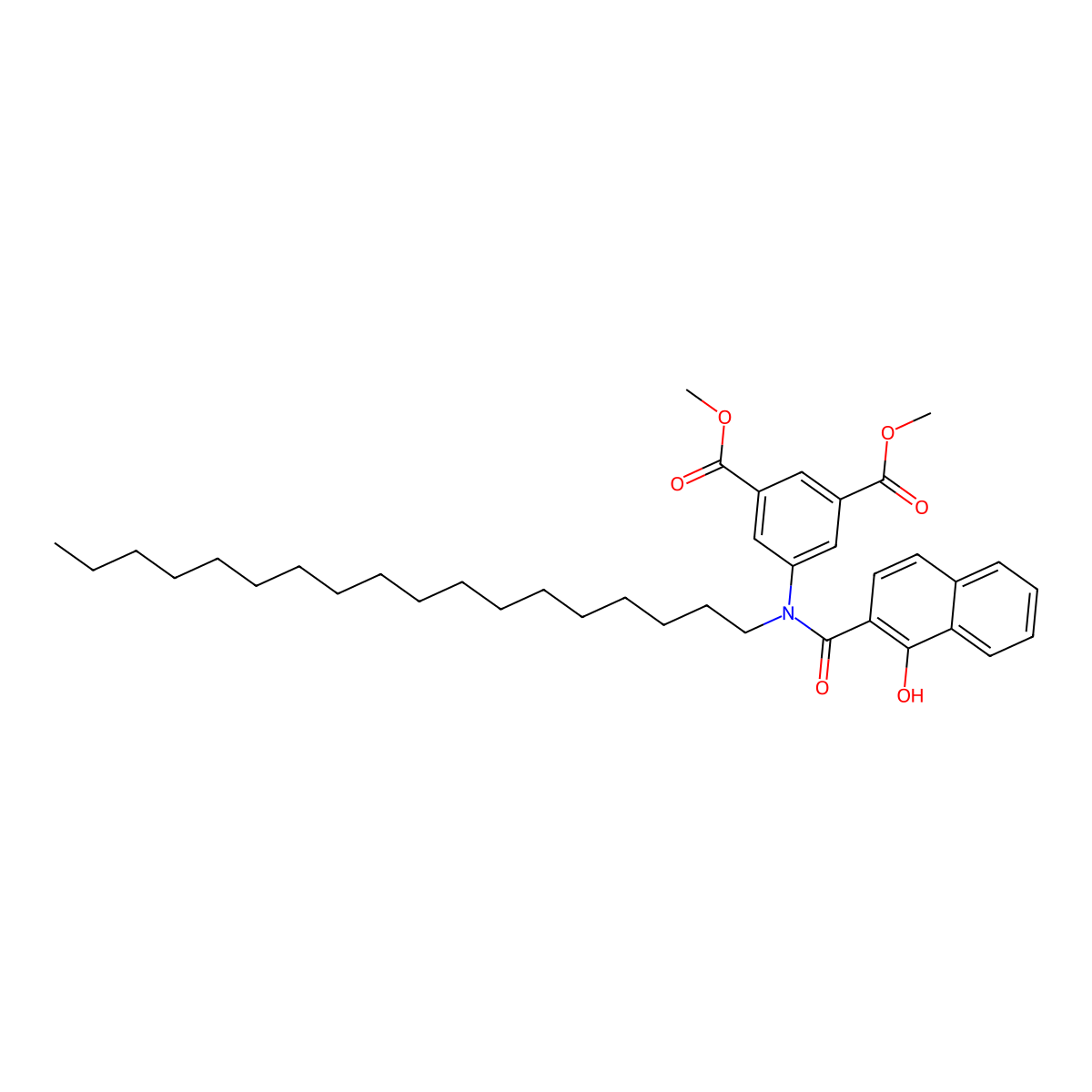 1,3-Benzenedicarboxylic acid, 5-(((1-hydroxy-2-naphthalenyl)carbonyl)octadecylamino)-, 1,3-dimethyl ester molecular structure, CAS 3748-70-7