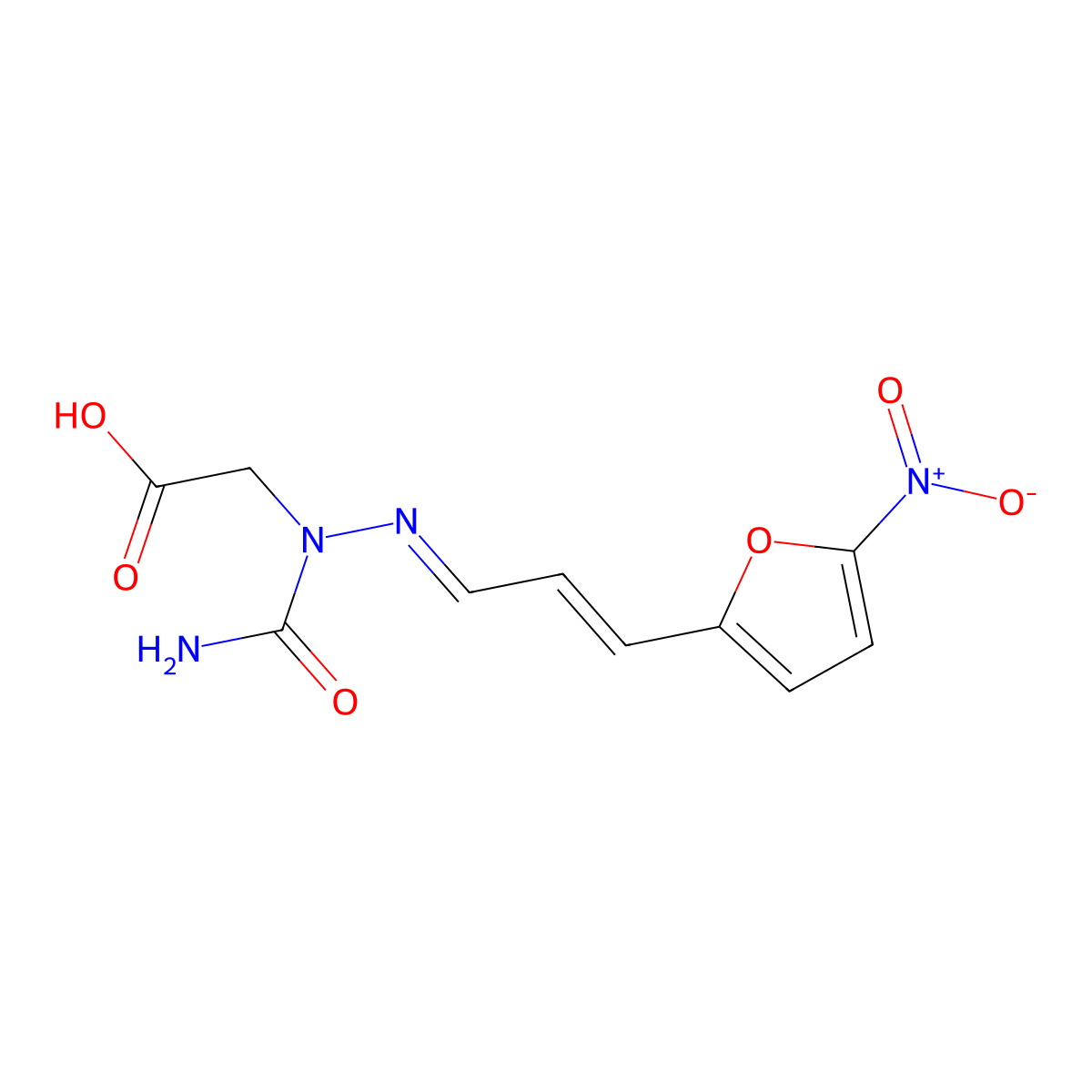 2-[1-(Aminocarbonyl)-2-[3-(5-nitro-2-furanyl)-2-propen-1-ylidene]hydrazinyl]acetic acid molecular structure, CAS 37483-38-8
